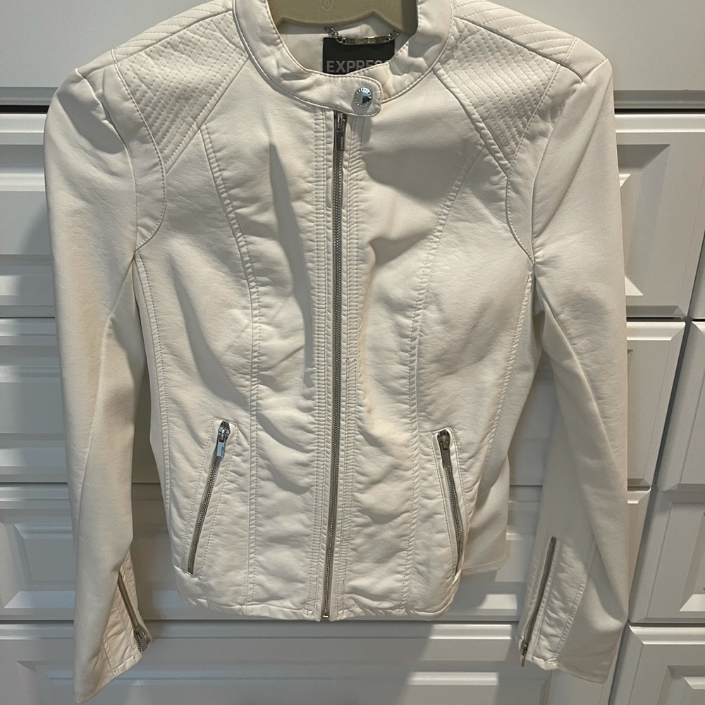 New Express white leather jacket